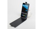 Фирменный оригинальный вертикальный откидной чехол-флип для Doogee Kissme DG580  черный из натуральной кожи "Prestige" Италия