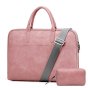Сумка-портфель MyPads M933 для ноутбука 12.5 /13.3 /14.1 /15.4 /15.6 /16 / 17.3 из качественной искусственной кожи женская модная красивая с ручкой для переноски и с ремнем через плечо + сумочка для аксессуаров розового цвета