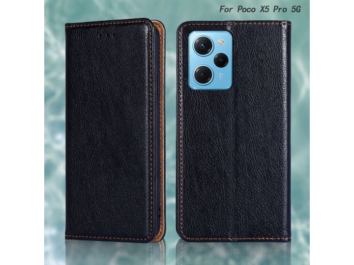 Кожаный чехол MyPads для Xiaomi Poco X5 Pro 5G, женский мужской, противоударный, с подставкой (черный)..