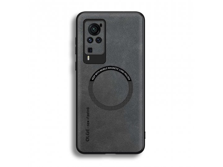 Кожаный чехол MyPads для Vivo X60 Pro с магнитной крышкой Magsafe..