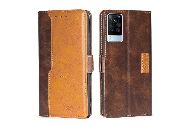 Чехол-книжка MyPads для
 Vivo X60 Pro / Виво X60 Про,смешать два цвета (желтый + коричневый)