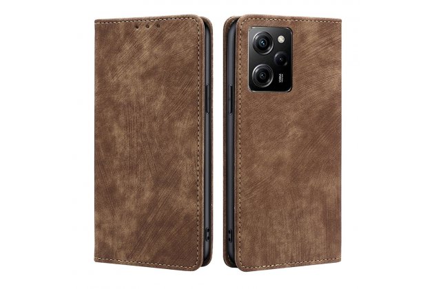 Чехол-книжка MyPads для Xiaomi Poco X5 Pro / Поко X5 Про мягкое прикосновение (коричневый)