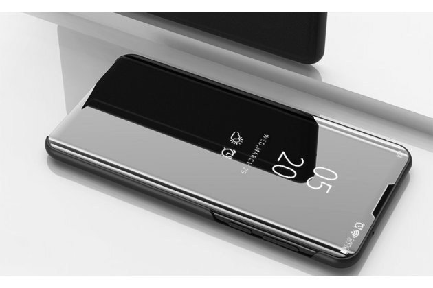 Чехол-книжка MyPads Clear View Cover для Xiaomi POCO X3 / X3 NFC / X3 Pro с полупрозрачной пластиковой крышкой с зеркальной поверхностью черный