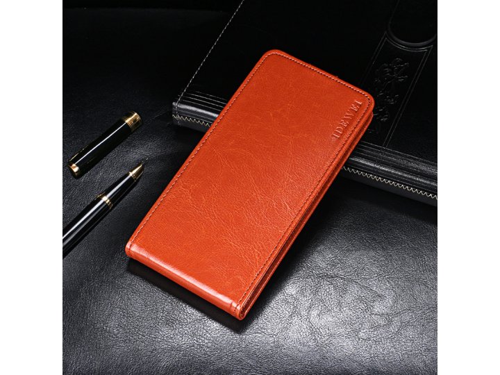 Фирменный оригинальный вертикальный откидной вниз чехол-флип для ZTE Blade L8/ZTE Blade A3 (2019) коричневый в..