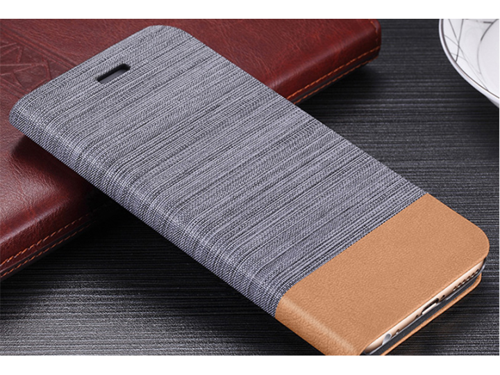 Фирменный чехол-книжка для ZTE Blade 20 smart из качественной водоотталкивающей импортной кожи серый с вставко..