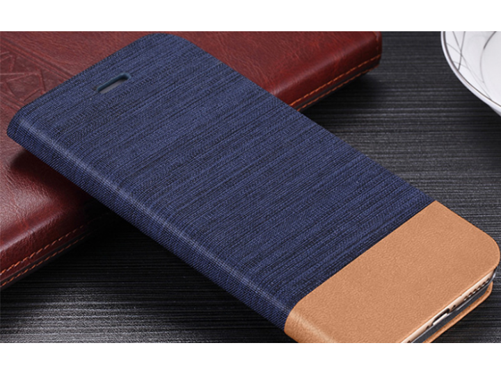Фирменный чехол-книжка для ZTE Blade 20 smart из качественной водоотталкивающей импортной кожи синий с вставко..