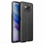 Фирменный чехол бампер накладка на Xiaomi POCO X3 / X3 NFC / X3 Pro из качественного износостойкого силикона с декоративным дизайном под кожу с тиснением черный