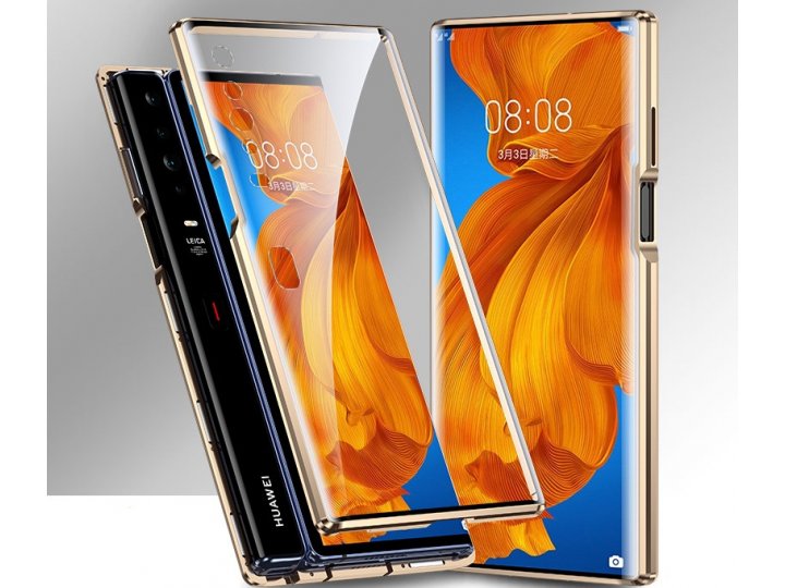 Магнитный чехол бампер MyPads «Vetro magnete» из закаленного стекла и металла для Huawei Mate X2 с двухсторонн..