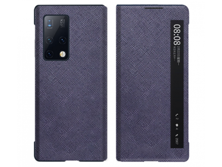 Фирменный оригинальный чехол-кейс для Huawei Mate X2 с боковым окном водоотталкивающий синий..