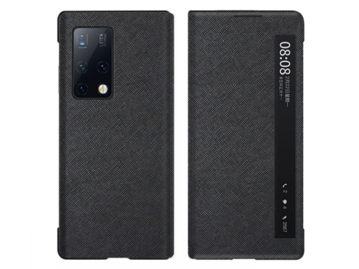Фирменный оригинальный чехол-кейс для Huawei Mate X2 с боковым окном водоотталкивающий черный..