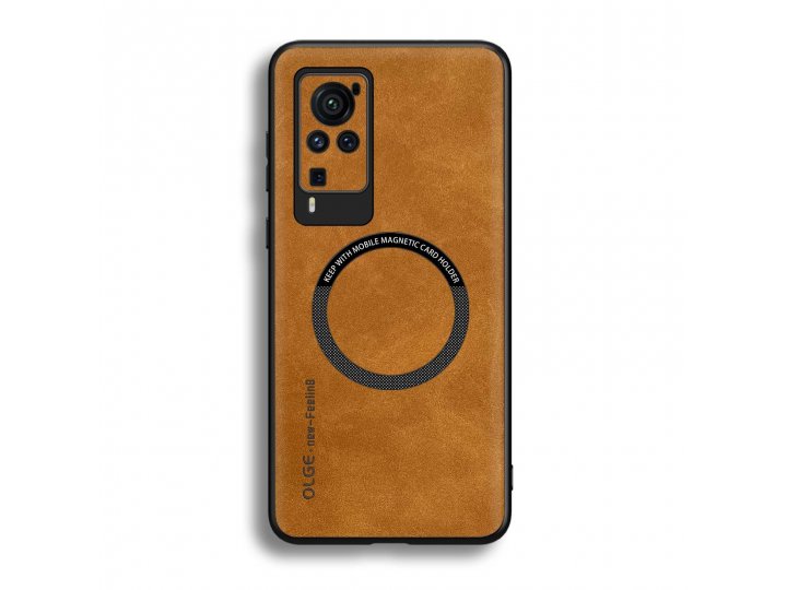 Кожаный чехол MyPads для Vivo X60 Pro с магнитной крышкой Magsafe..